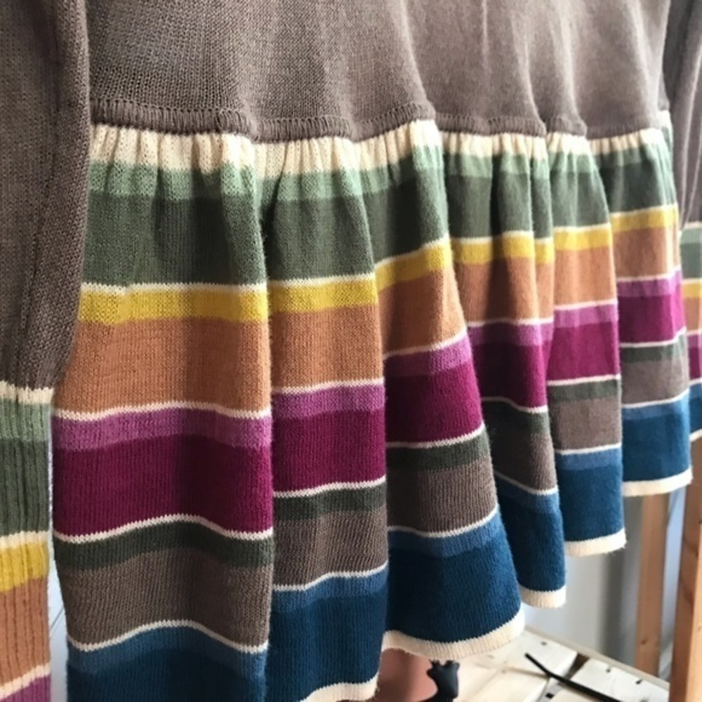 Kenzo Brown Colorful Stripe Ruffle Peplum Tie Front Cardigan Sweater Small - Picture 8 of 16